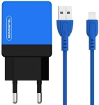 Ładowarka sieciowa Dual USB 2.1 A + kabel Lightning niebieska