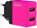 Ładowarka sieciowa Dual USB 2.1 A różowa + kabel USB-C