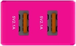 Ładowarka sieciowa Dual USB 2.1 A różowa + kabel USB-C