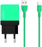 Ładowarka sieciowa Dual USB 2.1 A zielona + kabel USB-C