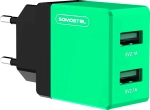 Ładowarka sieciowa Dual USB 2.1 A zielona + kabel USB-C