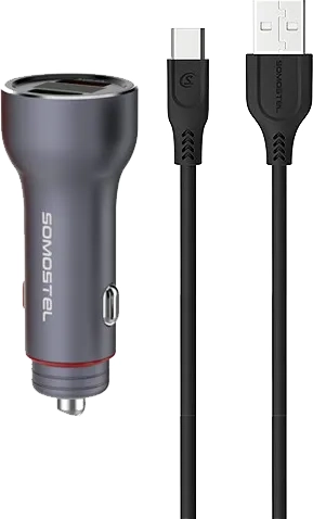 Ładowarka samochodowa 2xUSB Somostel grafitowa + kabel micro USB