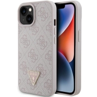 Guess GUHCP15SP4TDPP iPhone 15 / 14 / 13 6.1" różowy/pink hardcase Leather 4G Triangle Strass