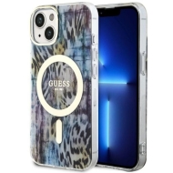 Guess GUHMP14SHLEOPWB iPhone 14 / 15 / 13 6.1" niebieski/blue hardcase Leopard MagSafe