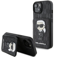 Karl Lagerfeld KLHCP15SSAKKNSCK iPhone 15 / 14 / 13 6.1" czarny/black hardcase Saffiano Cardslots and Stand Monogram Ikonik Patch
