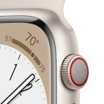 Apple Watch Series 8 LTE z kopertą 45 mm z aluminium w kolorze księżycowa poświata z paskiem sportowym w kolorze księżycowa poświata