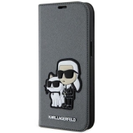 Karl Lagerfeld KLBKP14SSANKCPG iPhone 14 / 15 / 13 6.1" bookcase srebrny/silver Saffiano Karl & Choupette