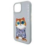 Nimmy etui iPhone 15 6.1" szary/gray Glasses Cool Cat