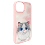 Nimmy etui iPhone 15 6.1" różowy/pink Big Eyed Pet 2.0 Cat