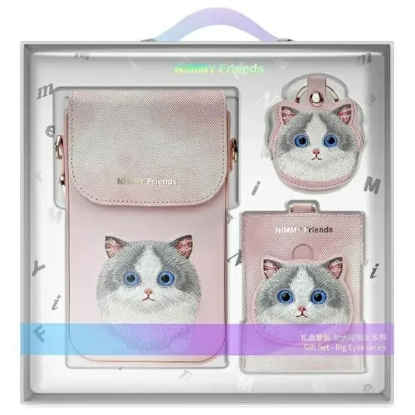 Nimmy Zestaw 3w1 torebka na telefon plus portfel plus etui na lokalizator rozowy-pink Big Eyed Pet 2.0 Cat-1.webp