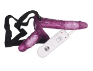 Podwójny wibrator strapon na paskach – 18 cm