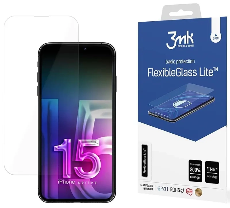 Niepękające szkło hybrydowe na Apple iPhone 15 3mk FlexibleGlass Lite