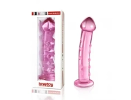 Różowe Szklane Dildo Proste z Wypustkami i Główką