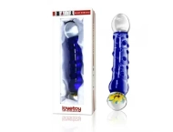 Niebieskie Zakrzywione Szklane Dildo z Wypustkami 