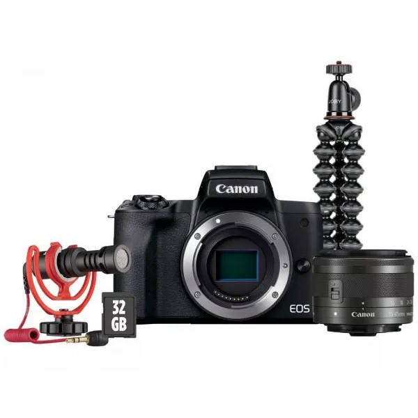 Aparat Canon EOS M50 Mark II + EF-M 15-45mm IS STM Czarny zestaw dla wideoblogera