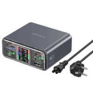 Ładowarka biurkowa 4smarts Lucid GaN DIY 360 W 5x USB-C 1x USB-A Szara - Gray