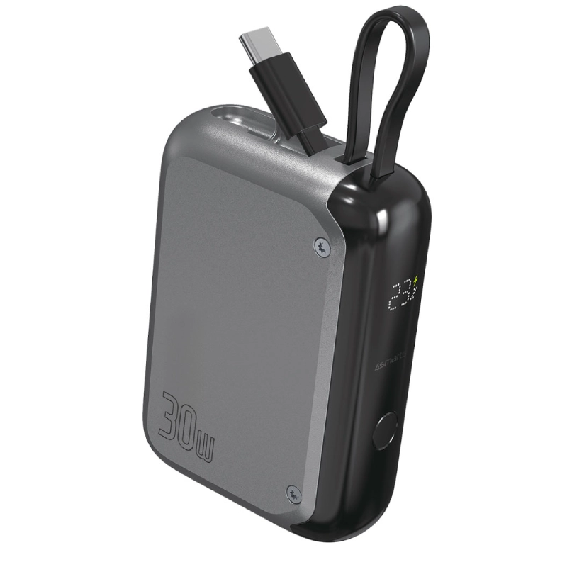 Powerbank z zintegrowanym kablem USB-C 4smarts Pocket 10000mAh 30W Szary - Gray