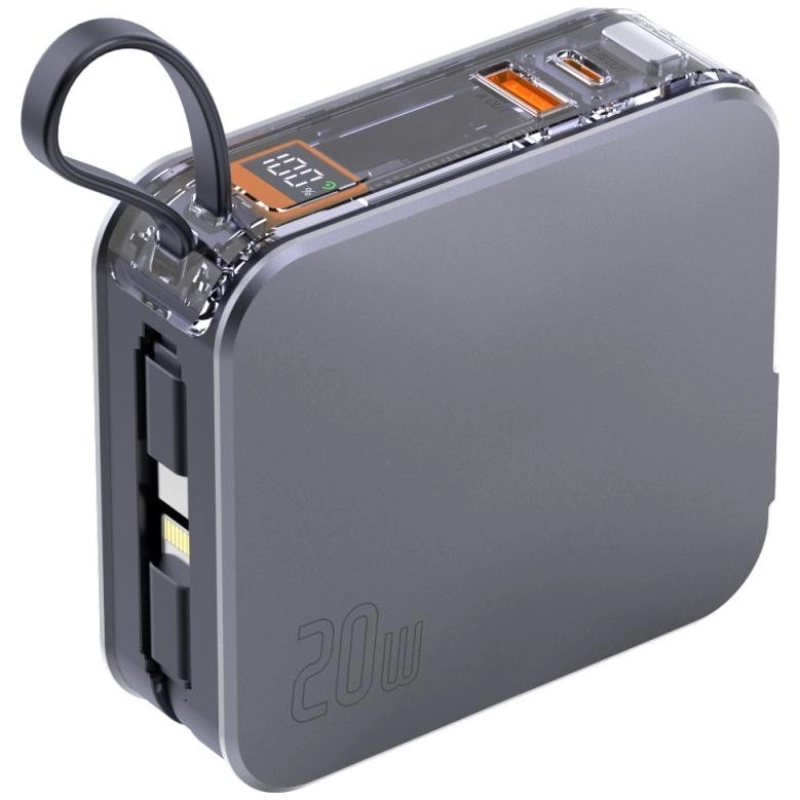 Powerbank ze zintegrowanym kablem 4smarts Lucid 3w1 10000 mAh 20W Szary - Gray