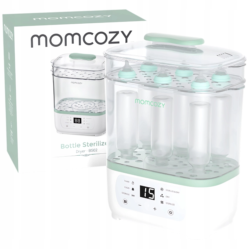 Sterylizator trzywarstwowy i suszarka do butelek Momcozy BS002-WH12NB-A Miętowy - Mint