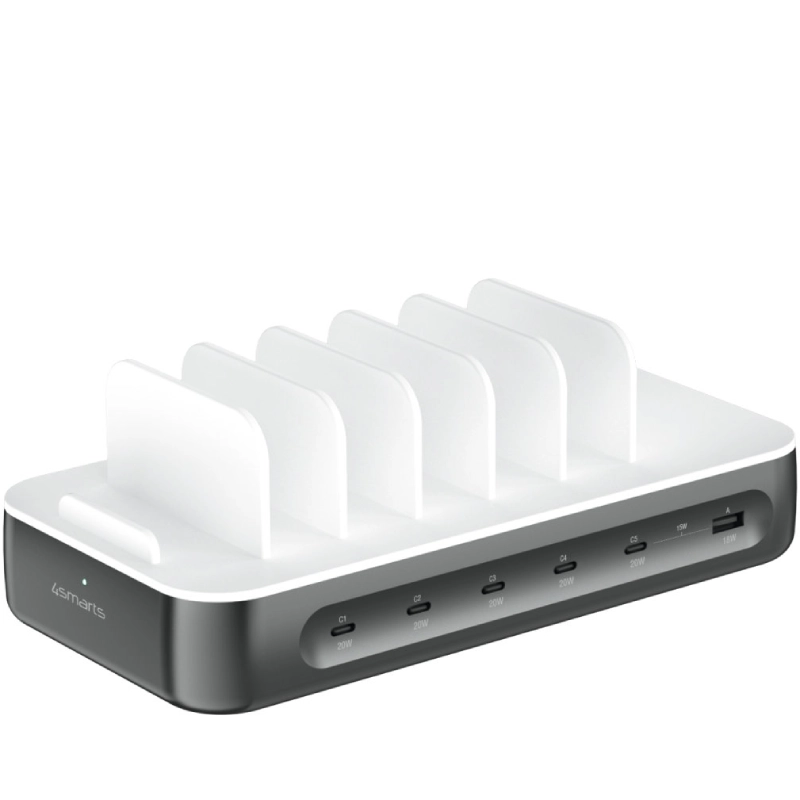 Stacja ładująca 4smarts Team 100 W 1X USB-A 5x USB-C + 6x kabel Kosmiczna szarość - Space gray