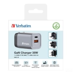 Ładowarka sieciowa Verbatim GaN 35W USB-C/USB-A + Adapter EU/UK/US Szara - Grey
