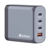 Ładowarka sieciowa Verbatim 32204 GaN GNC-200 W 3xUSB-C/USB-A + Adapter EU/UK/US Szara - Gray
