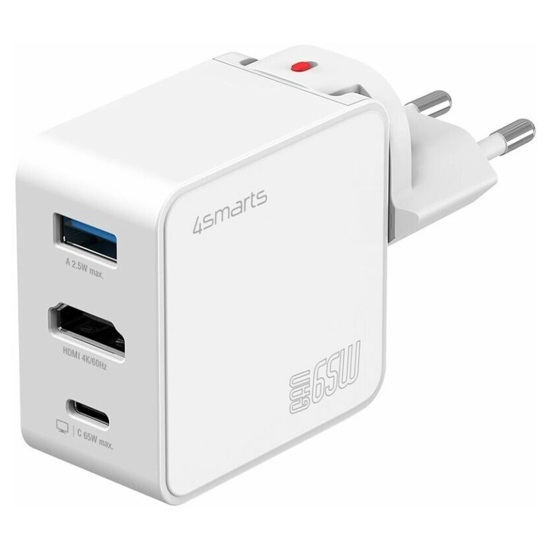 Ładowarka sieciowa 4smarts 65 W 1x USB-C 1x USB-A 1x HDMI Biała - White