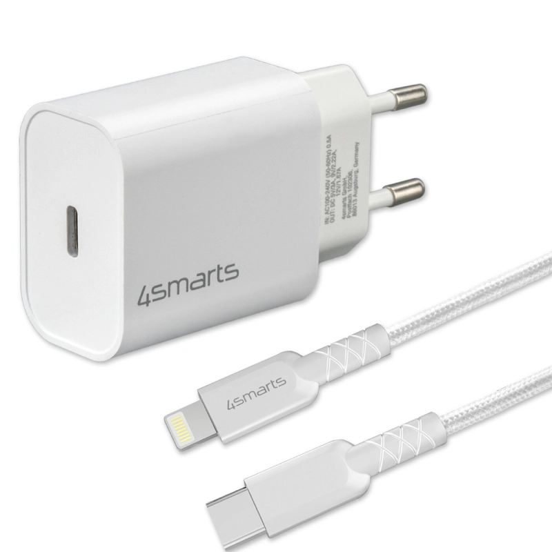 Ładowarka sieciowa 4smarts VoltPlug 20 W 1x USB-C + kabel USB-C do Lightning Biała - White