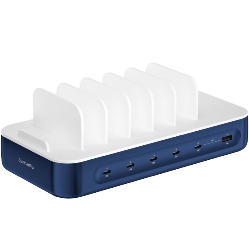 Stacja ładująca 4smarts Team 100 W 1x USB-A 5x USB-C + 6x kabel Granatowa - Navy