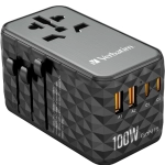 Adapter podróżny Verbatim 2x USB-C 2x USB-A 1x AC Czarny - Black
