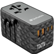 Adapter podróżny Verbatim 2x USB-C 2x USB-A 1x AC Czarny - Black