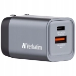 Ładowarka sieciowa Verbatim GaN 35W USB-C/USB-A + Adapter EU/UK/US Szara - Grey
