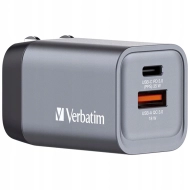 Ładowarka sieciowa Verbatim 32200 GaN GNC-35 W USB-C/USB-A + Adapter EU/UK/US Szara - Grey