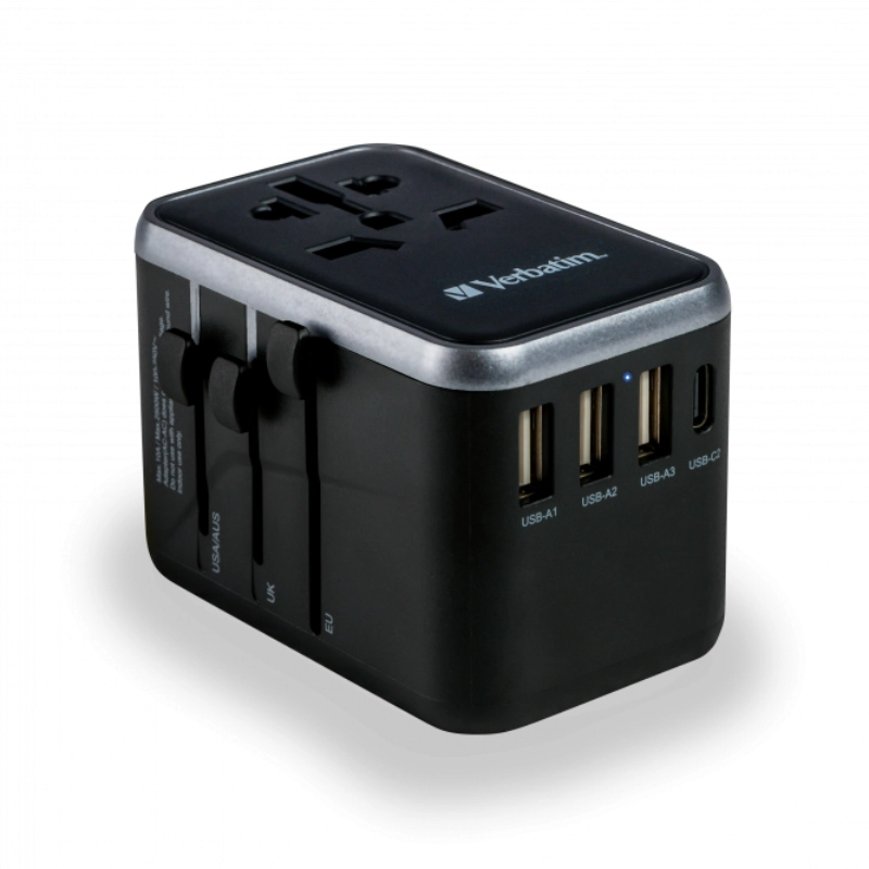 Adapter podróżny Verbatim 2x USB-C 3x USB-A 1x AC Czarny - Black