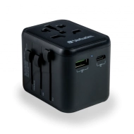 Adapter podróżny Verbatim 1x USB-C 1x USB-A 1x AC Czarny - Black