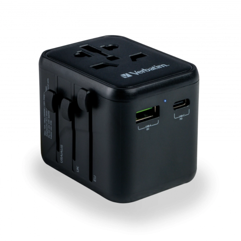 Adapter podróżny Verbatim 1x USB-C 1x USB-A 1x AC Czarny - Black