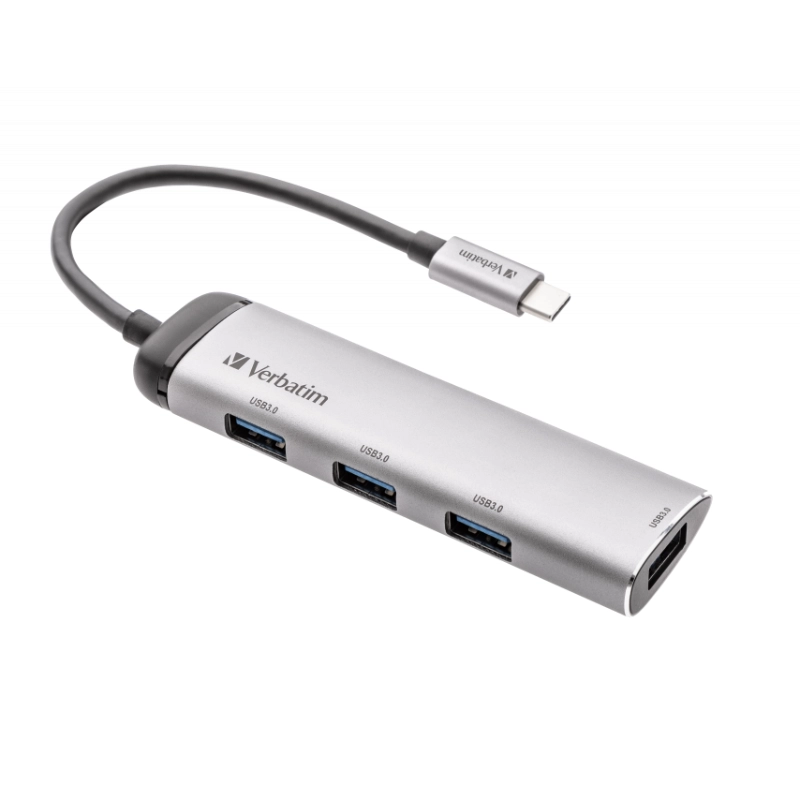 Hub wieloportowy Verbatim USB-C 4x USB-A Szary - Grey