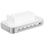 Stacja ładująca 4smarts Team 100 W 5 x USB-C z zestawem 6 kabli Srebrna - Silver