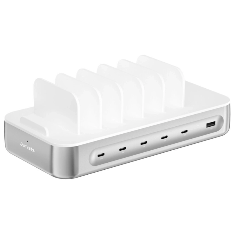 Stacja ładująca 4smarts Team 100 W 5 x USB-C z zestawem 6 kabli Srebrna - Silver