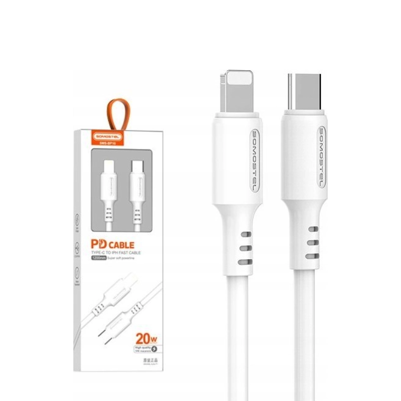 Kabel USB-C Lightning Somostel 20 W 120 cm Biały - White