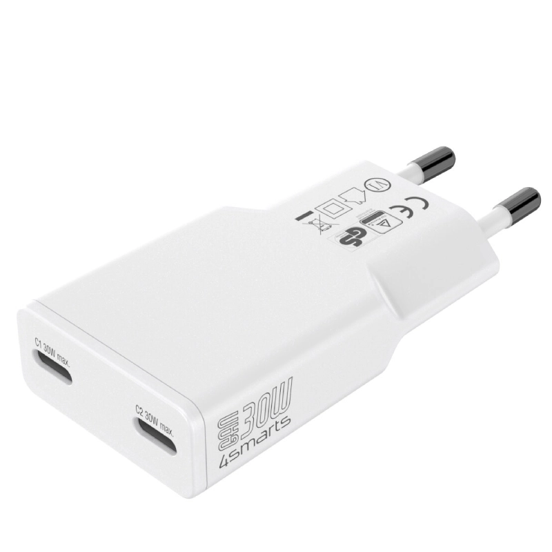 Ładowarka sieciowa 4smarts PDPlug Dual 30 W 2x USB-C Biała - White