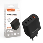Ładowarka sieciowa Teltech 100 W 3x USB-C 1x USB-A Czarna - Black
