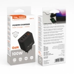 Ładowarka sieciowa Teltech 100 W 3x USB-C 1x USB-A Czarna - Black