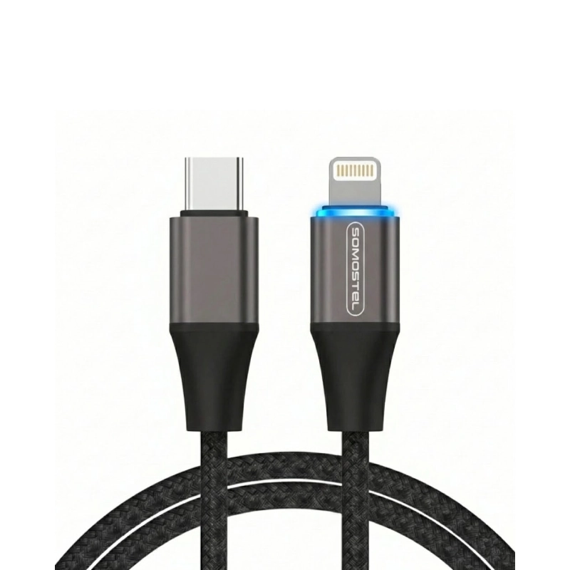 Kabel USB-C do Lightning LED Somostel 27 W 120 cm Szary - Grey