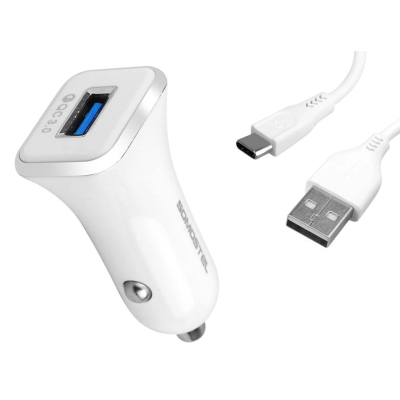 Ładowarka samochodowa Somostel 1x USB-A + Kabel USB-C Biała - White