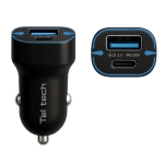 Ładowarka samochodowa Teltech USB-C USB-A Czarna - Black