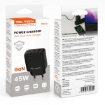 Ładowarka sieciowa Teltech 45 W 1x USB-C 1x USB-A Czarna - Black