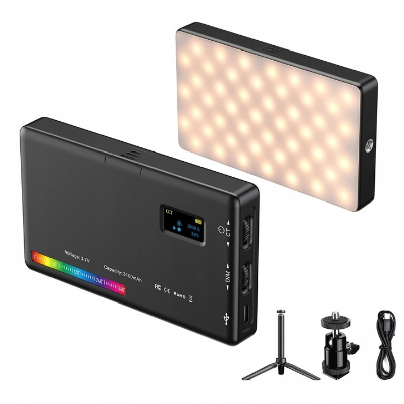 Lampa LED Apexel 140 RGB 4w1 + statyw + monopod + głowica kulowa