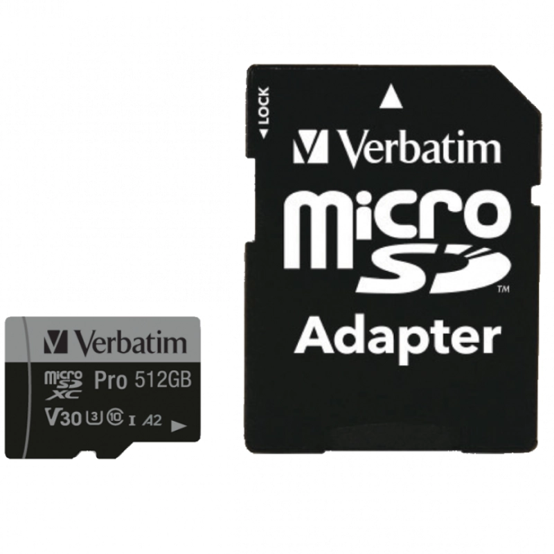 Karta pamięci Verbatim microSD 512 GB + adapter Pro U3 Czarna - Black