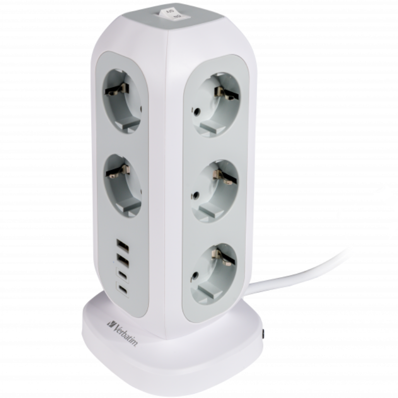 Przedłużacz pionowy Verbatim 11x AC 2x USB-C 2x USB-A Biały - White